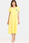 Rosaline Geo Blooms Knit Cotton Mid Length Nightdress - Minion Yellow — thumbnail 1